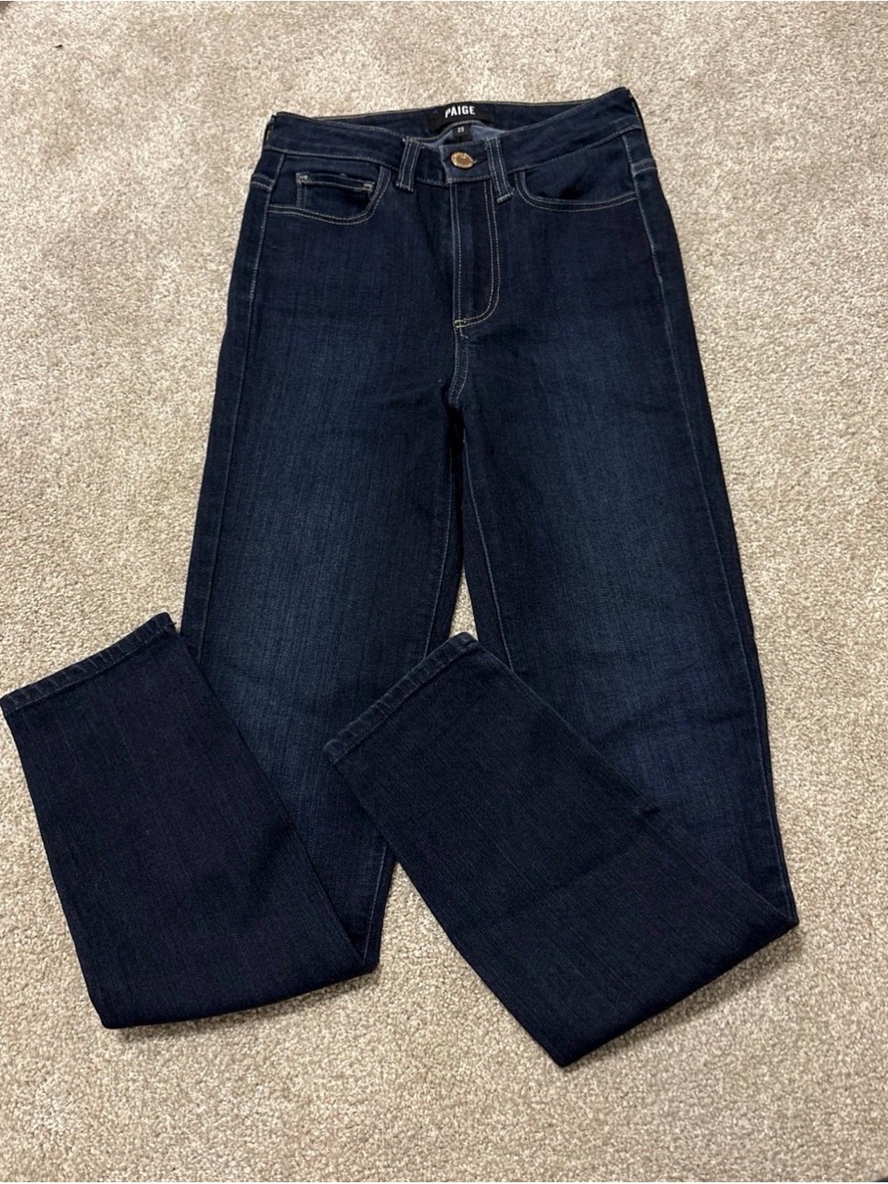 PAIGE Dark Indigo High-Rise Straight Jeans